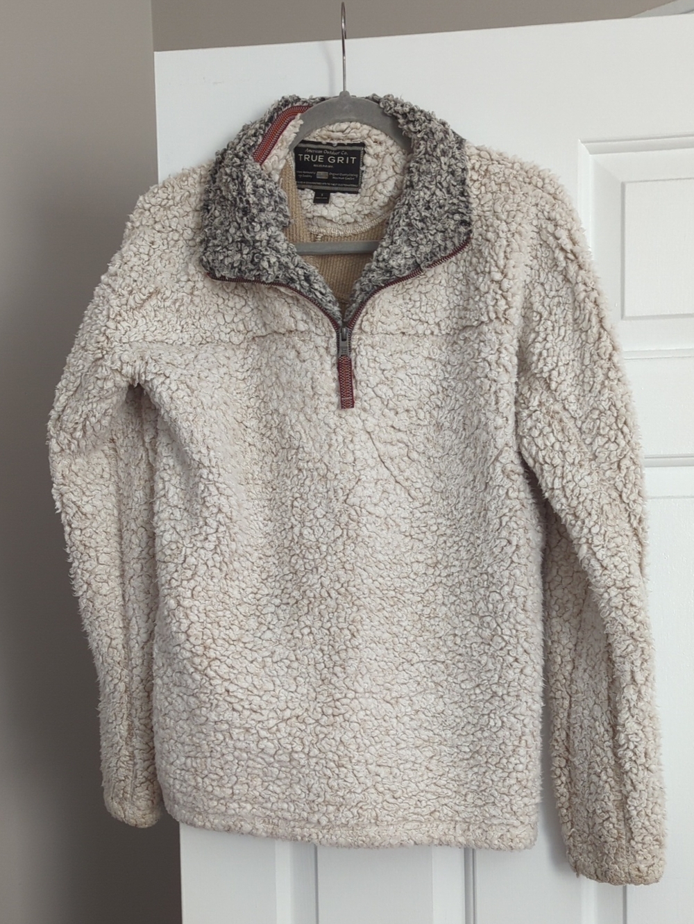 True Grit Cream Sherpa Half-Zip Pullover with Contrasting Collar Trim